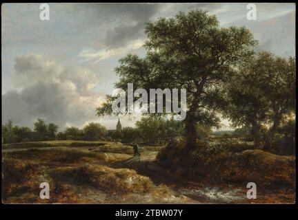 Landschaft mit einem Dorf in der Ferne. Jacob van Ruisdael. 1646. Stockfoto