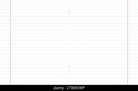 Textur des Notizblocks. Das Liniennetz ist weich Blau mit rotem Rand. Stockfoto