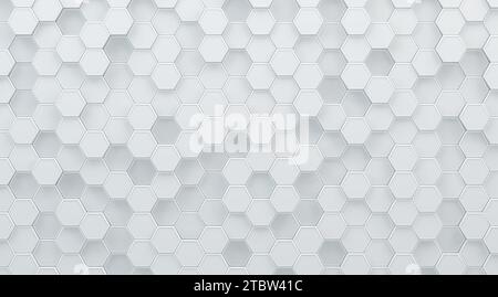 Weiße Hexagons-Wandtextur mit Schatten im Studio als Hintergrund. 3D-Rendering. Stockfoto