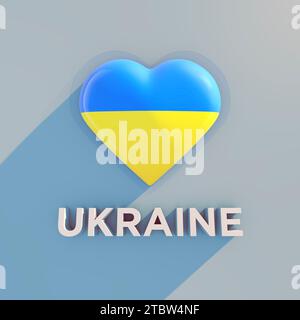 Symbol in Form eines Herzens, das das Land und das Bild der Staatsflagge der Ukraine anzeigt. Stockfoto