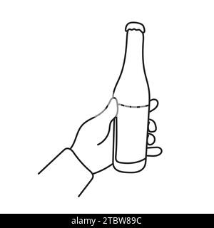 Nahaufnahme Hand hält Bierflasche Illustration Vektor Hand gezeichnet isoliert auf weißem Hintergrund Stock Vektor