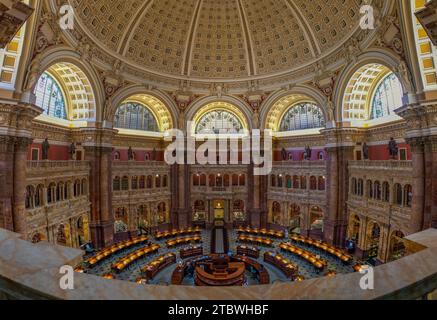 Ein Panoramabild des Hauptlesesaals der Bibliothek des Kongresses Stockfoto