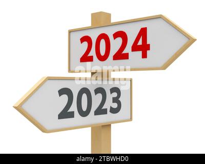 Das Straßenschild mit 2023-2024er-Änderung auf weißem Hintergrund stellt die neue 3D-Darstellung von 2024 dar Stockfoto