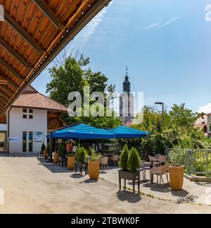 Ein Bild von einem Café in ?kofja Loka Stockfoto