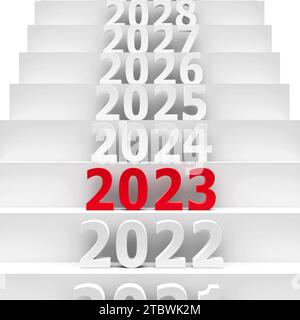 2023 Future on Podium steht für das neue Jahr 2023, dreidimensionales Rendering, 3D-Illustration Stockfoto