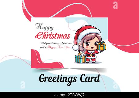 Weihnachtswünsche, Grußkarte mit süßem Girt Santa Claus mit Geschenken Stock Vektor
