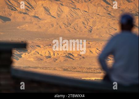 Sonnenuntergang im Coachella Valley am Coachella Valley Vista Point Stockfoto