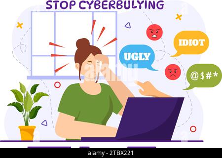 Stoppen Sie Cybermobbing Vektor Illustration von Hasser Online mit Mobbing Internet, Trolling und Hassrede in Flat Cartoon Hintergrund Design Stock Vektor