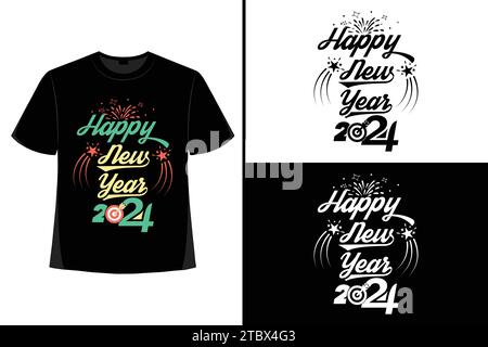 Happy New YearT-Shirt, Typografie Vektor, T-Shirt Design Vektor, Happy New Year 2024, New Year T-Shirt Design, New 2024 T-Shirt Design Stock Vektor