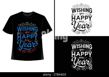 Happy New YearT-Shirt, Typografie Vektor, T-Shirt Design Vektor, Happy New Year 2024, New Year T-Shirt Design, New 2024 T-Shirt Design Stock Vektor