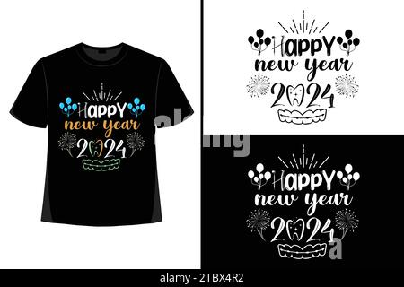 Happy New YearT-Shirt, Typografie Vektor, T-Shirt Design Vektor, Happy New Year 2024, New Year T-Shirt Design, New 2024 T-Shirt Design Stock Vektor