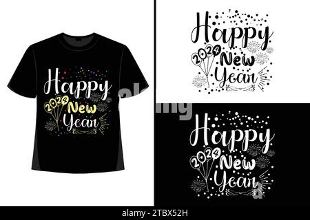 Happy New YearT-Shirt, Typografie Vektor, T-Shirt Design Vektor, Happy New Year 2024, New Year T-Shirt Design, New 2024 T-Shirt Design Stock Vektor