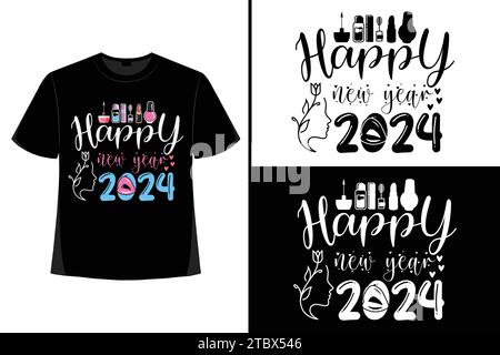 Happy New YearT-Shirt, Typografie Vektor, T-Shirt Design Vektor, Happy New Year 2024, New Year T-Shirt Design, New 2024 T-Shirt Design Stock Vektor