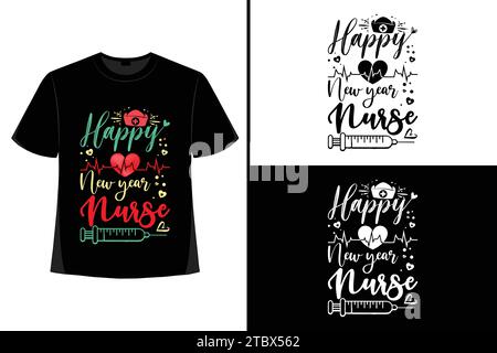 Happy New YearT-Shirt, Typografie Vektor, T-Shirt Design Vektor, Happy New Year 2024, New Year T-Shirt Design, New 2024 T-Shirt Design Stock Vektor