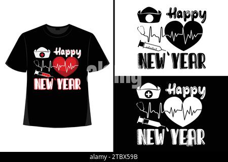 Happy New YearT-Shirt, Typografie Vektor, T-Shirt Design Vektor, Happy New Year 2024, New Year T-Shirt Design, New 2024 T-Shirt Design Stock Vektor