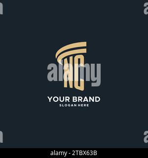 NC-Monogramm mit Säulen-Symbol-Design, luxuriöse und moderne Legal-Logo-Design-Ideen Vektorgrafik Stock Vektor