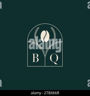 BQ einzigartiges und einfaches Logo-Design mit Buchstaben und Kaffeebohne Stock Vektor