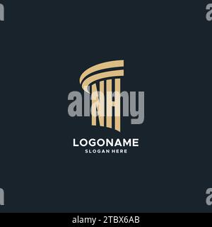 NH-Monogramm mit Säulen-Symbol-Design, luxuriöse und moderne Legal-Logo-Design-Ideen Vektorgrafik Stock Vektor