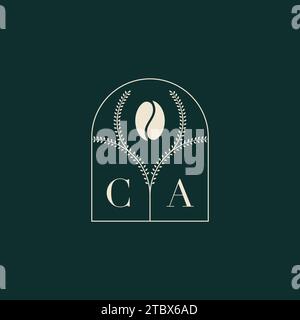 CA einzigartiges und einfaches Logo-Design mit Buchstaben und Kaffeebohne Stock Vektor