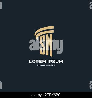 SM Monogramm mit Säulen-Symbol-Design, luxuriöse und moderne Legal Logo Design Ideen Vektorgrafik Stock Vektor