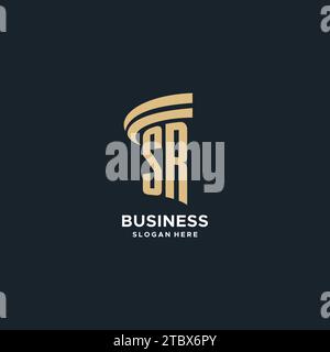 SR Monogramm mit Säulen-Symbol-Design, luxuriöse und moderne Legal Logo Design Ideen Vektorgrafik Stock Vektor