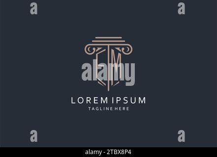EM-Monogramm-Logo mit säulenförmiger Ikone, luxuriösem und elegantem Design-Logo für Anwaltskanzleien-Design Stock Vektor