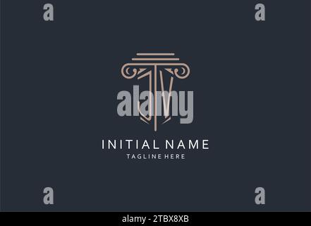 JV-Monogramm-Logo mit säulenförmiger Ikone, luxuriösem und elegantem Design-Logo für Anwaltskanzleien-Design Stock Vektor