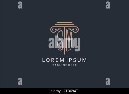 SM-Monogramm-Logo mit säulenförmigem Symbol, luxuriösem und elegantem Design-Logo für Initial-Style-Logodesign der Anwaltskanzlei Stock Vektor