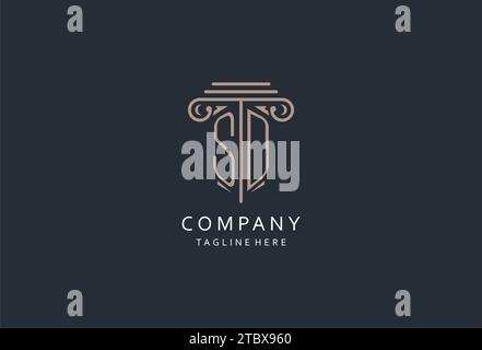 SD-Monogramm-Logo mit säulenförmigem Symbol, luxuriösem und elegantem Design-Logo für Initial-Style-Logodesign der Anwaltskanzlei Stock Vektor