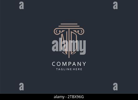 ND-Monogramm-Logo mit säulenförmigem Symbol, luxuriösem und elegantem Design-Logo für Anwaltskanzleien-Design Stock Vektor