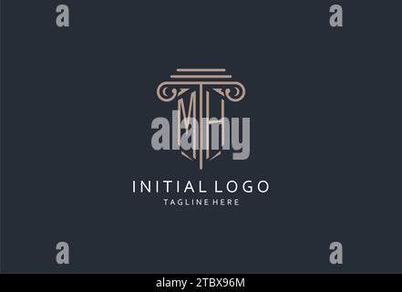 MH-Monogramm-Logo mit säulenförmigem Symbol, luxuriösem und elegantem Design-Logo für Initialdesign-Ideen der Anwaltskanzlei Stock Vektor