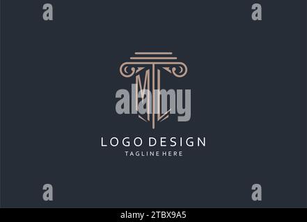 ML-Monogramm-Logo mit säulenförmigem Symbol, luxuriösem und elegantem Design-Logo für Initial-Style-Logodesign der Anwaltskanzlei Stock Vektor