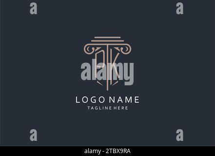 PK-Monogramm-Logo mit säulenförmiger Ikone, luxuriösem und elegantem Design-Logo für Anwaltskanzleien-Design Stock Vektor