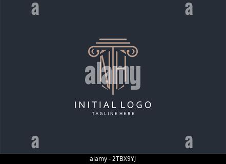 NH-Monogramm-Logo mit säulenförmiger Ikone, luxuriösem und elegantem Design-Logo für Anwaltskanzleien-Design Stock Vektor