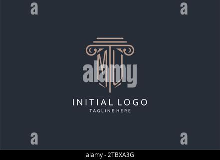 MU-Monogramm-Logo mit säulenförmigem Symbol, luxuriösem und elegantem Design-Logo für Initial-Style-Logodesign der Anwaltskanzlei Stock Vektor