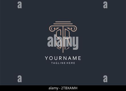 SR-Monogramm-Logo mit säulenförmigem Symbol, luxuriösem und elegantem Design-Logo für Initial-Style-Logodesign der Anwaltskanzlei Stock Vektor