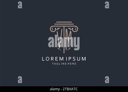 VM-Monogramm-Logo mit säulenförmigem Symbol, luxuriösem und elegantem Design-Logo für Initial-Style-Logodesign der Anwaltskanzlei Stock Vektor