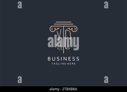 XO-Monogramm-Logo mit säulenförmiger Ikone, luxuriösem und elegantem Design-Logo für Initial-Design-Ideen der Anwaltskanzlei Stock Vektor