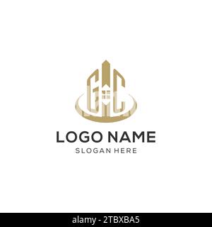 Erstes GC-Logo mit kreativem Haus-Symbol, modernes und professionelles Immobilienlogo-Design-Vektorgrafik Stock Vektor