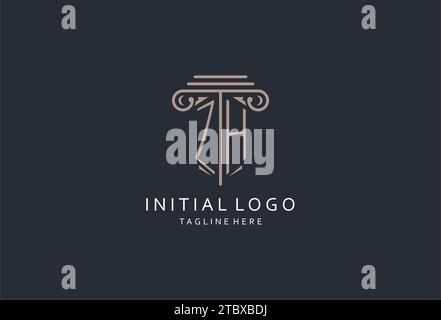 ZH-Monogramm-Logo mit säulenförmiger Ikone, luxuriösem und elegantem Design-Logo für Anwaltskanzleien-Design Stock Vektor