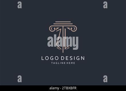 ZL-Monogramm-Logo mit säulenförmigem Symbol, luxuriösem und elegantem Design-Logo für Initial-Style-Logodesign der Anwaltskanzlei Stock Vektor