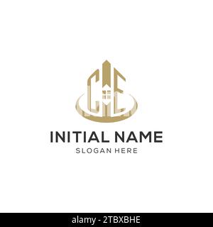 Ursprüngliches CE-Logo mit kreativem Haus-Symbol, modernes und professionelles Immobilienlogo Design Vektorgrafik Stock Vektor