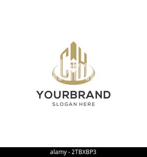 Ursprüngliches CH-Logo mit kreativem Haus-Symbol, modernes und professionelles Immobilienlogo Design Vektorgrafik Stock Vektor