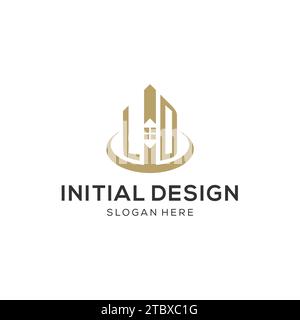 Anfängliches LD-Logo mit kreativem Haus-Symbol, modernes und professionelles Immobilienlogo-Design-Vektorgrafik Stock Vektor