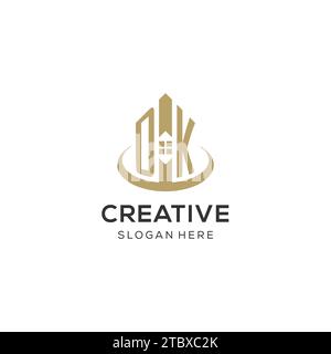 Anfängliches DK-Logo mit kreativem Haus-Symbol, modernes und professionelles Immobilienlogo Design Vektorgrafik Stock Vektor