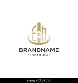 Erstes EM-Logo mit kreativem Haus-Symbol, modernes und professionelles Immobilienlogo-Design-Vektorgrafik Stock Vektor