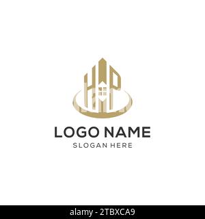 Erstes HP Logo mit kreativem Haussymbol, modernes und professionelles Immobilienlogo-Design-Vektorgrafik Stock Vektor