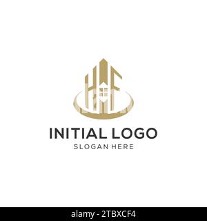 Anfängliches HF-Logo mit kreativem Haus-Symbol, modernes und professionelles Immobilienlogo-Design-Vektorgrafik Stock Vektor