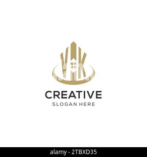 Ursprüngliches VK-Logo mit kreativem Haus-Symbol, modernes und professionelles Immobilienlogo-Design-Vektorgrafik Stock Vektor