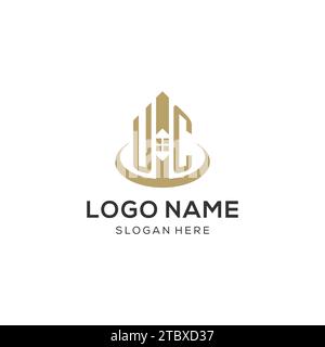 Erstes UC-Logo mit kreativem Haus-Symbol, modernes und professionelles Immobilienlogo Design-Vektorgrafik Stock Vektor